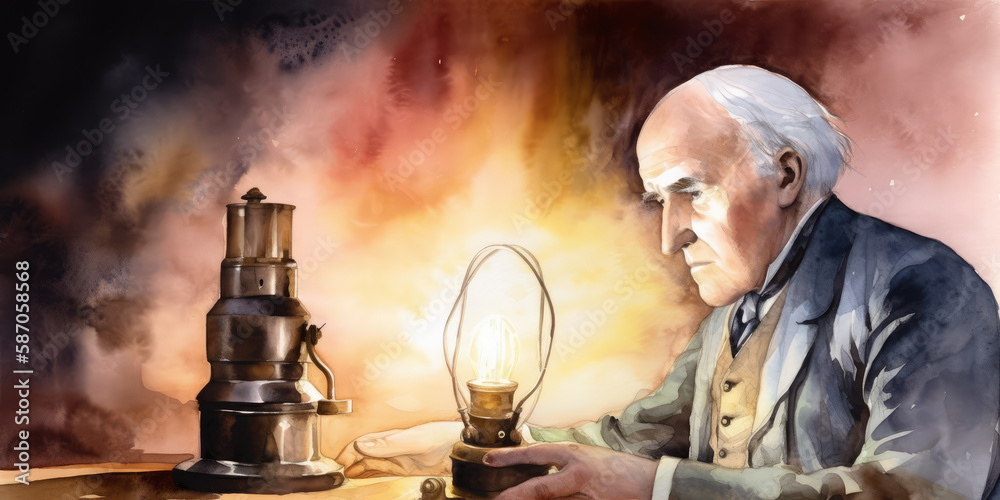 Thomas Edison as he successfully illuminates the first practical