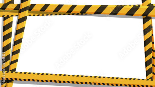 Vector illustration of a black and yellow warning frame. Banner on white background. Scotch tape for fencing crimes, accidents, construction sites, etc.