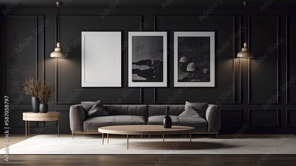 Canvas mockup modern living room generative art Canvas mockup modern living room generative art