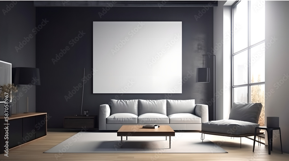 Canvas mockup modern living room generative art Canvas mockup modern living room generative art
