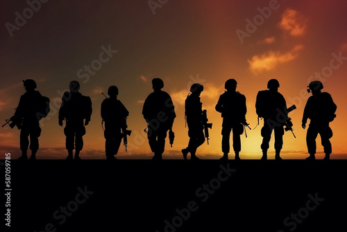 group of soldiers in the sunset