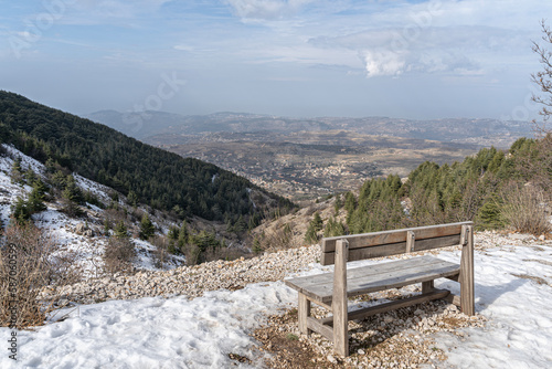 Panorama view of the Lebanon mountain region Baskinta in winter. photo