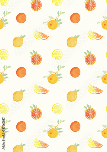 Fototapeta Naklejka Na Ścianę i Meble -  Citrus pattern design for summer season, Background Vector illustration for Wallpaper, Fabric Pattern, Table Cloth, Home Textile Design