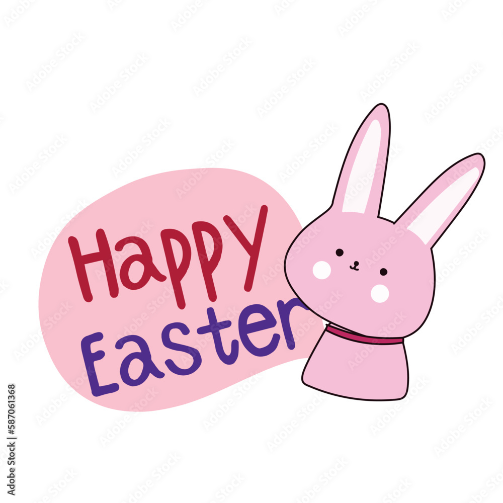 Happy Easter element set of funny rabbit animals, eggs and floral decoration in cute cartoon style. Flat hand drawn icon Happy Easter element set of funny rabbit animals, eggs and floral decoration in cute cartoon style. Flat hand drawn icon