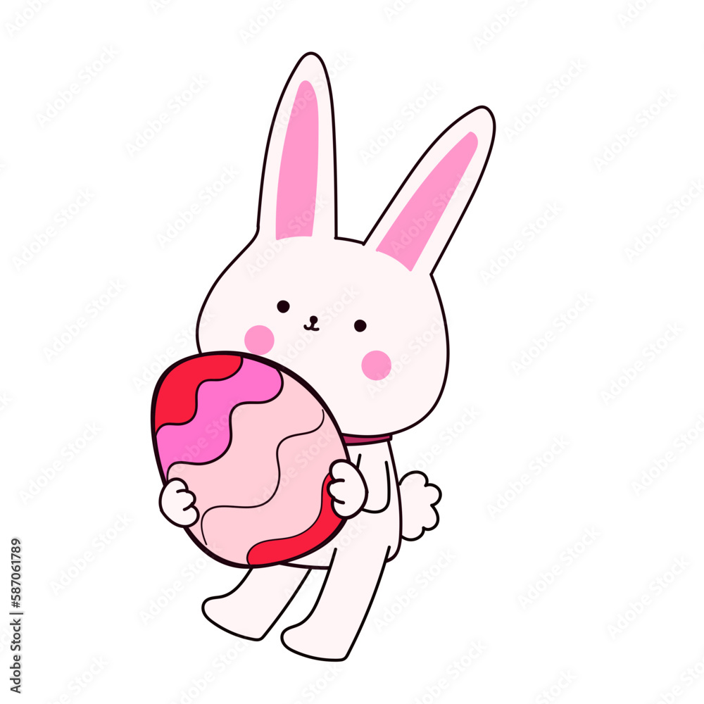 Happy Easter element set of funny rabbit animals, eggs and floral decoration in cute cartoon style. Flat hand drawn icon Happy Easter element set of funny rabbit animals, eggs and floral decoration in cute cartoon style. Flat hand drawn icon
