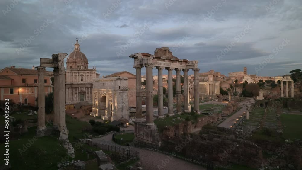 Sunset over the Roman Forum, Rome - Italy.
Roman Forum during sunset and the subsequent blue hour. The ancient Roman ruins light up artificially after dark. - Timelapse. Sunset over the Roman Forum, Rome - Italy.
Roman Forum during sunset and the subsequent blue hour. The ancient Roman ruins light up artificially after dark. - Timelapse.