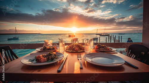 A Romantic Ocean View Dinner. Generative Ai