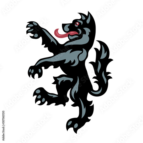 Heraldic black wolf dog. Symbol, sign, icon, silhouette, tattoo. Isolated vector illustration.