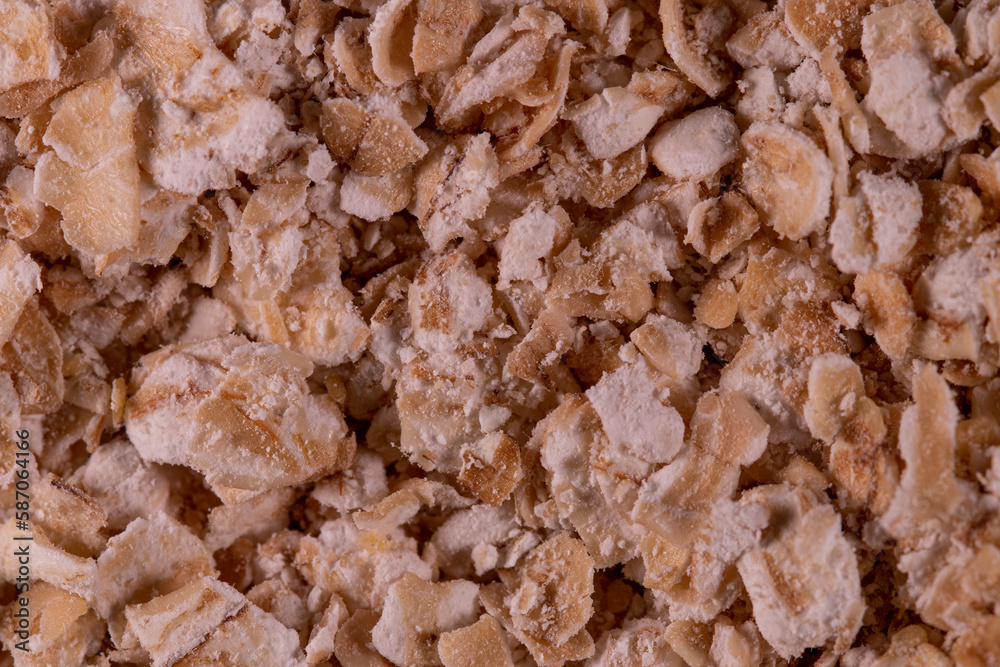 Textura de flocos de aveia inatura em macro Textura de flocos de aveia inatura em macro