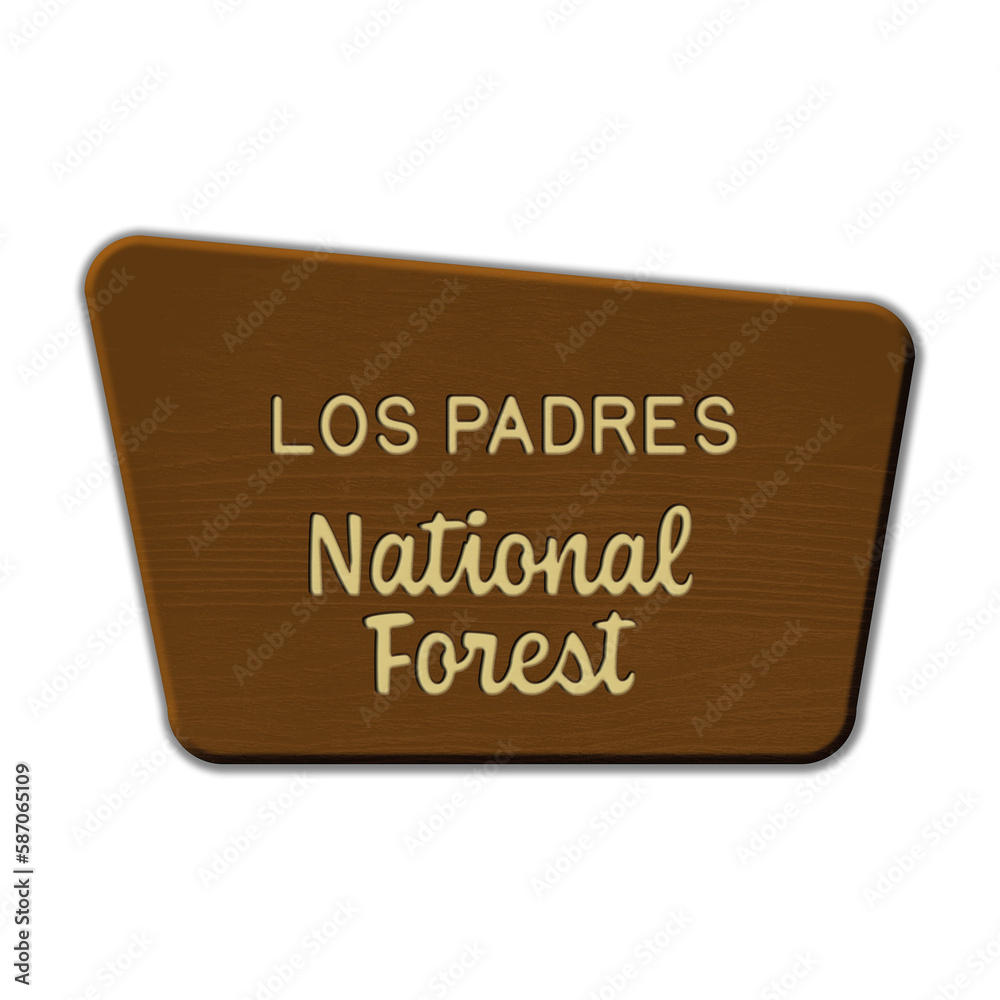 Fototapeta premium Los Padres National Forest wood sign illustration on transparent background 