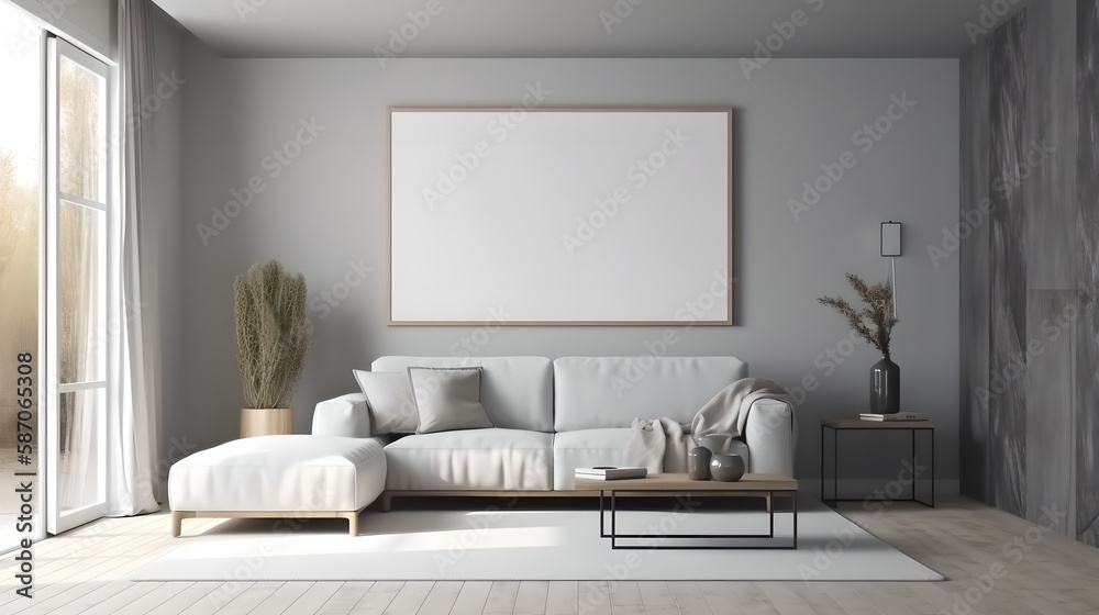 Canvas mockup modern living room generative art Canvas mockup modern living room generative art