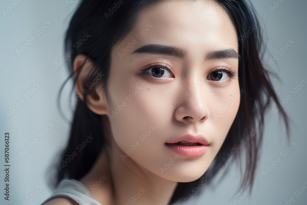 Beautiful young Asian woman with clean fresh skin isolated on white background, Face care, Facial treatment, Cosmetology, beauty and spa, Asian women portrait generative ai Beautiful young Asian woman with clean fresh skin isolated on white background, Face care, Facial treatment, Cosmetology, beauty and spa, Asian women portrait generative ai