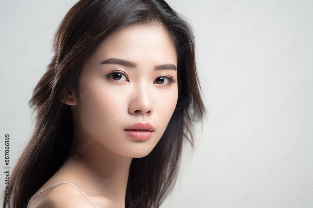 Beautiful young Asian woman with clean fresh skin isolated on white background, Face care, Facial treatment, Cosmetology, beauty and spa, Asian women portrait generative ai Beautiful young Asian woman with clean fresh skin isolated on white background, Face care, Facial treatment, Cosmetology, beauty and spa, Asian women portrait generative ai