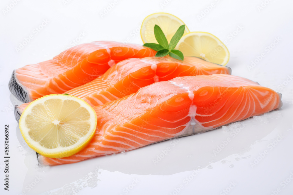 fresh salmon with lemon and mint close-up fresh salmon with lemon and mint close-up