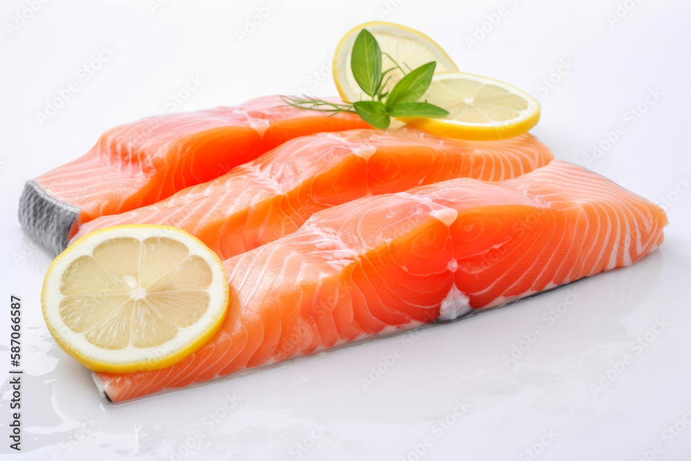 fresh salmon with lemon and mint close-up fresh salmon with lemon and mint close-up
