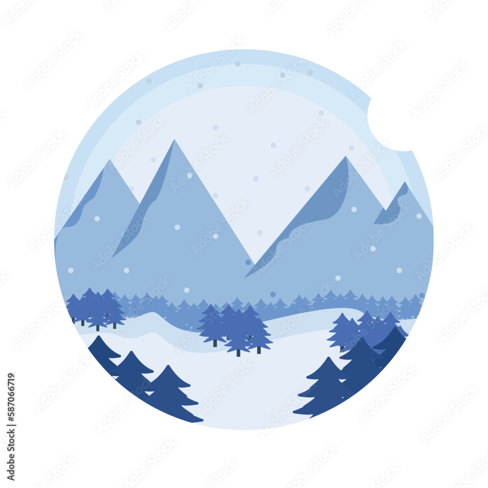 Obraz premium Illustrated winter scene in circular frame