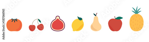 Fruit icon set. Cartoon style fruit set