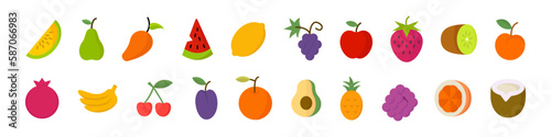 Fototapeta Naklejka Na Ścianę i Meble -  Fruit icon set. Flat style fruit set