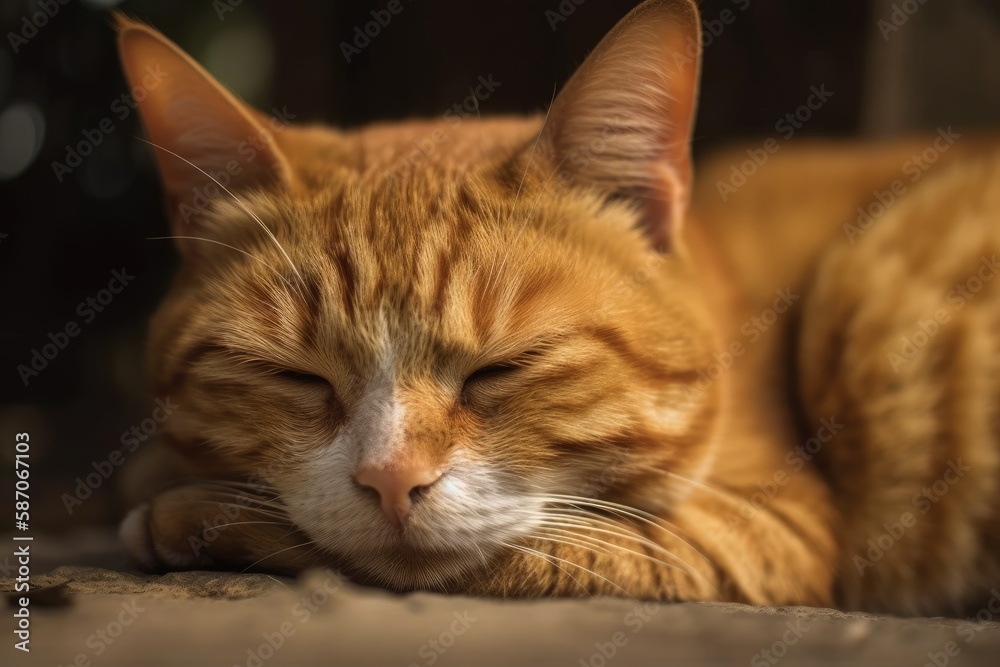 a portrait of a red cat sleeping down. Generative AI