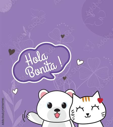 Hola Bonita. Lettering. Translation from Spanish - Hi cute.