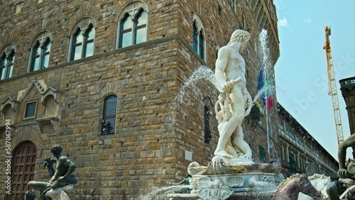 The best-known sculpture of the Fountain of Neptune. Fountain of marble and bronze made by Bartolomeo Ammannati in Piazza della Signoria, Florence. photo