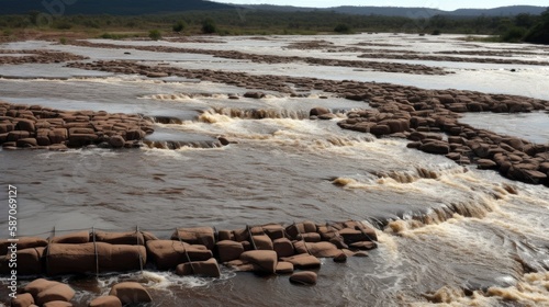 Social issues. Impact of dams on natural river systems, blockage of fish migration routes. Generative ai.