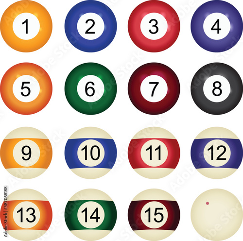 Billiard balls vector. Pool balls collection