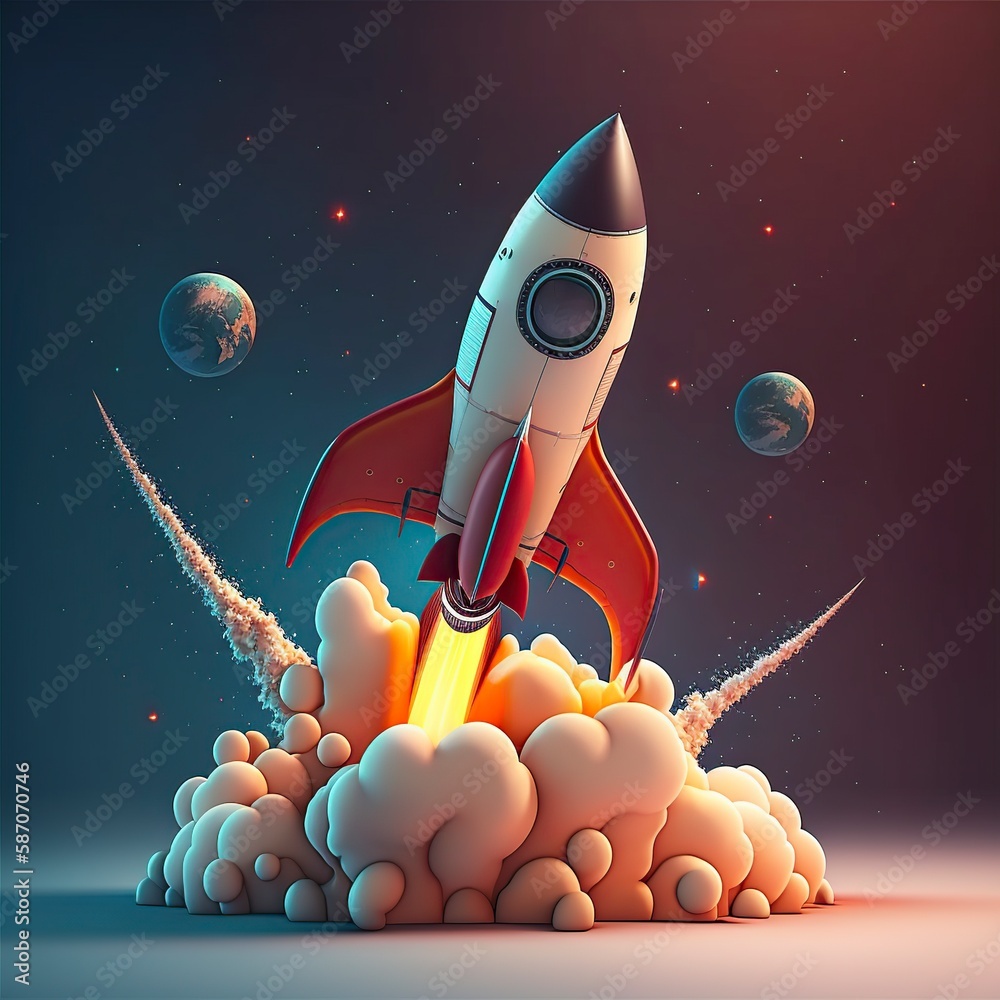 cartoon illustration, spaceship taking off, ai generative Stock ...