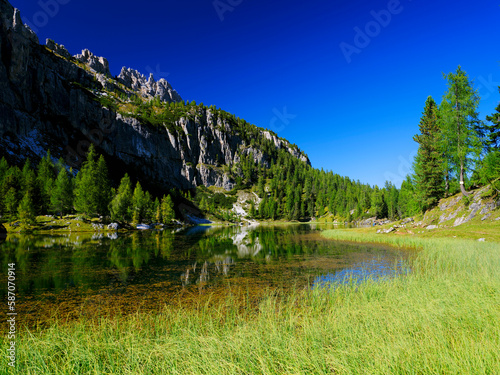The beautiful Lago Di Federa near Croda da Lago  Italy  Euorpe