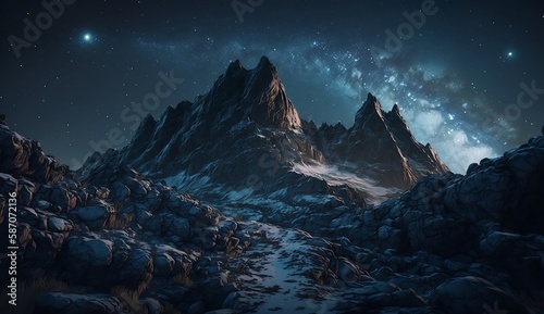 Verschneite Berge und Gebirge bei Nacht mit Sternen