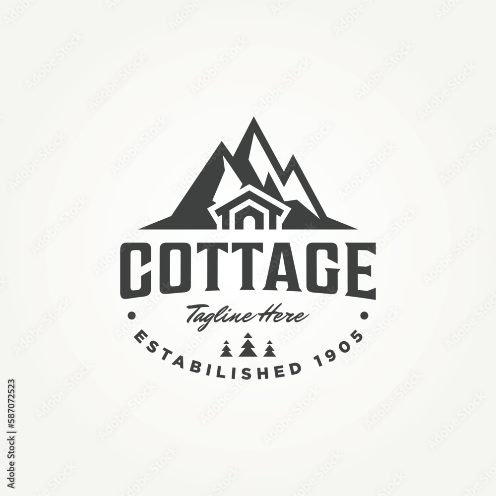 natural mountain cottage icon logo template vector illustration design. classic minimalist real estate, forest cabin, log cottage logo concept