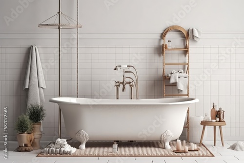 Interior mockup set for a bathtub shower. Generative AI