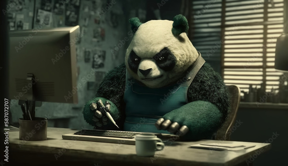 A giant dark green panda devil the operator of a group created with Generative AI technology A giant dark green panda devil the operator of a group created with Generative AI technology