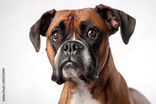 Five month old German Boxer on a white background. Generative AI