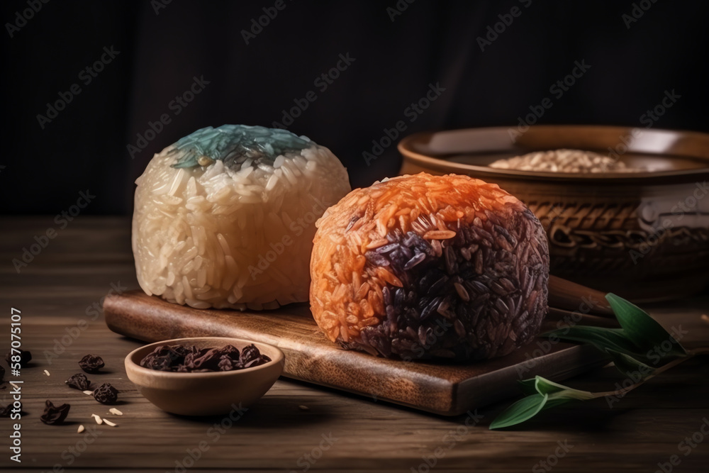 Glutinous rice Sticky rice isolated Mockup with vintage black ...