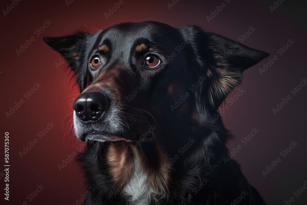 Studio portrait of a dog with a sad and calm look. Looking at the camera. Generative AI illustration Studio portrait of a dog with a sad and calm look. Looking at the camera. Generative AI illustration