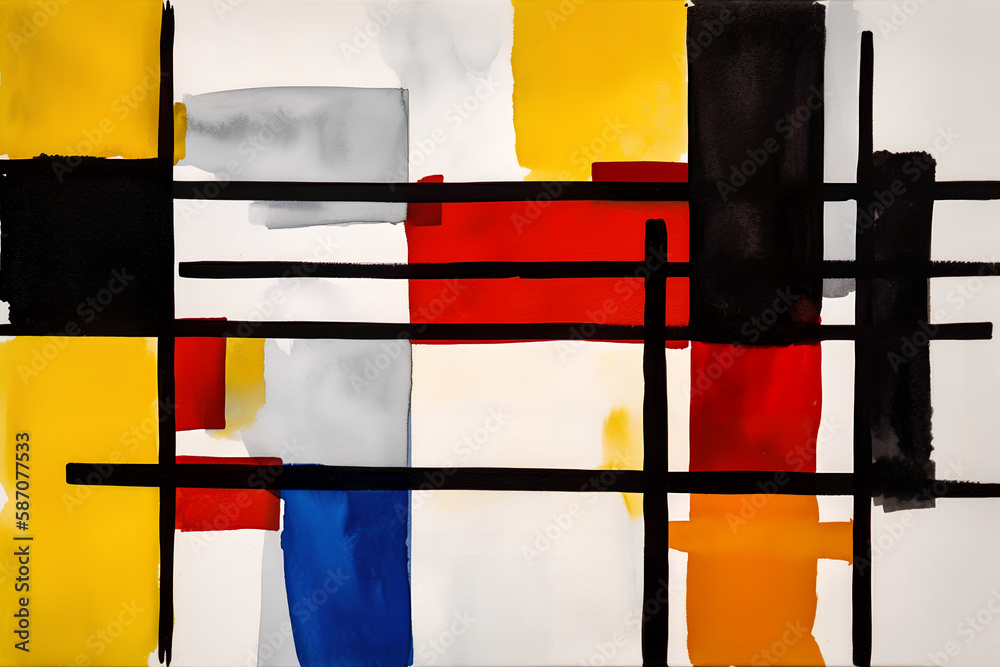 Minimalist Modern Abstract Art in Watercolor, using primary colors ...