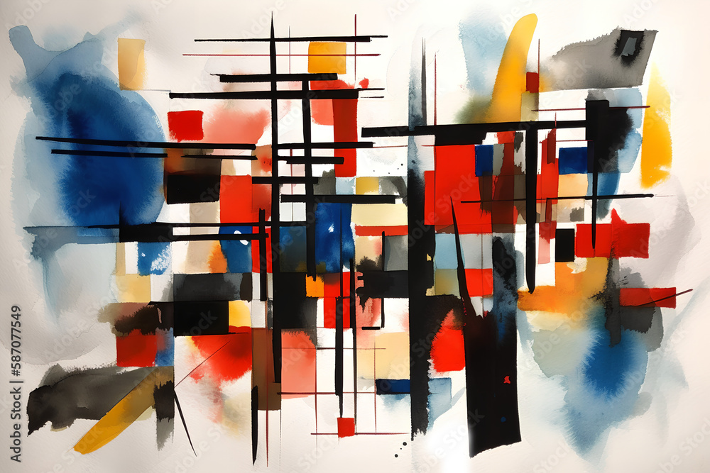 Minimalist Modern Abstract Art in Watercolor, using primary colors ...