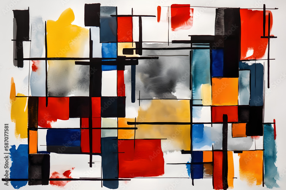 Minimalist Modern Abstract Art in Watercolor, using primary colors ...
