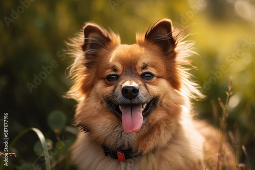 Brown dog grinning. Generative AI © AkuAku