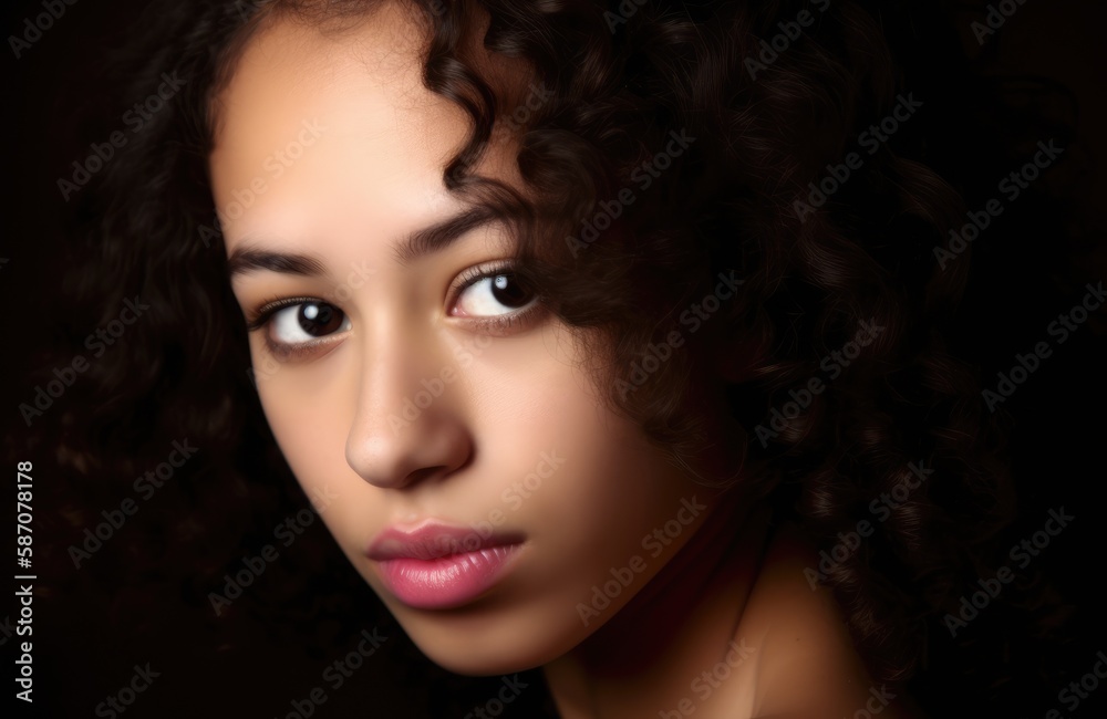 Close up image of a very beautiful attractive hispanic teenage girl looking at the camera serious. Generative AI Close up image of a very beautiful attractive hispanic teenage girl looking at the camera serious. Generative AI