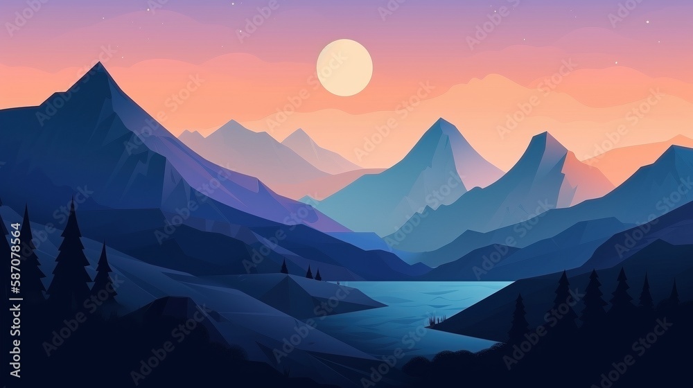 Naklejka premium mountain peak landscape minimal flat illustration