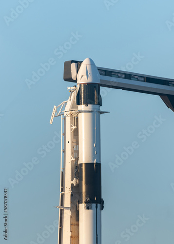 Fototapeta Naklejka Na Ścianę i Meble -  Rocket with Crew Capsule close up in Florida