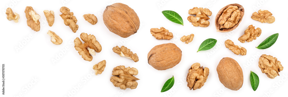 peelled Walnuts isolated on white background with copy space for your text. Top view. Flat lay peelled Walnuts isolated on white background with copy space for your text. Top view. Flat lay