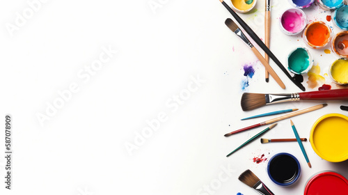 Paint brushes background with copy space 