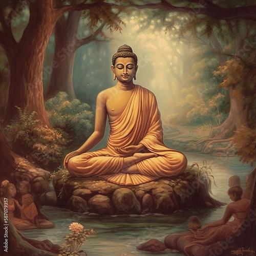 drawing of Buddha meditating; generative AI
