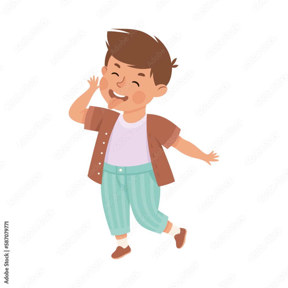 Little boy sticking out her tongue and teasing. Cute mischievous boy dressed casual clothes cartoon vector illustration Little boy sticking out her tongue and teasing. Cute mischievous boy dressed casual clothes cartoon vector illustration