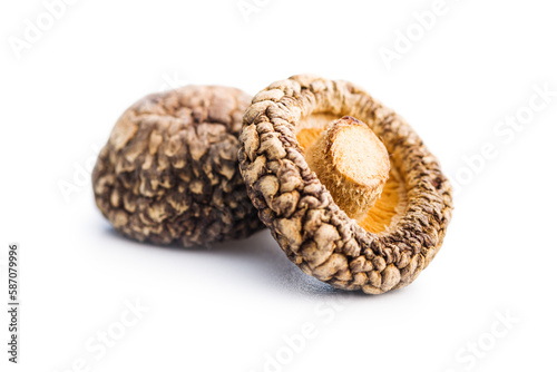 Dried shiitake mushrooms isolated on white background.