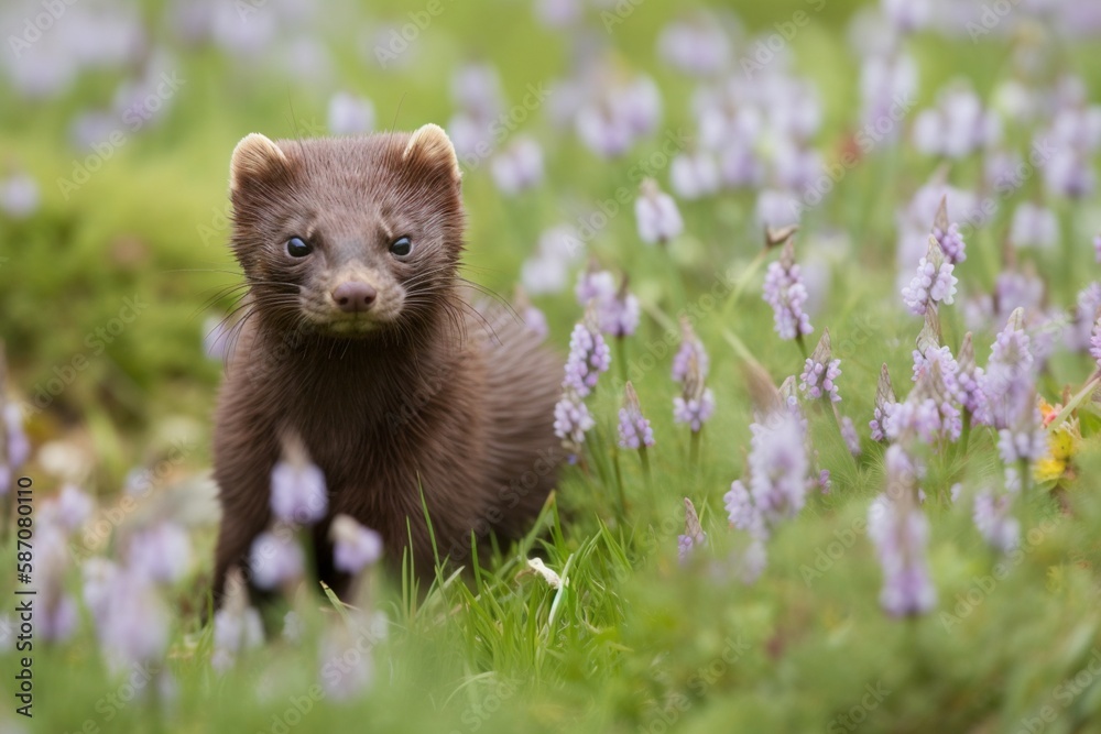 Fototapeta premium Weasel in the grass created with ai technology