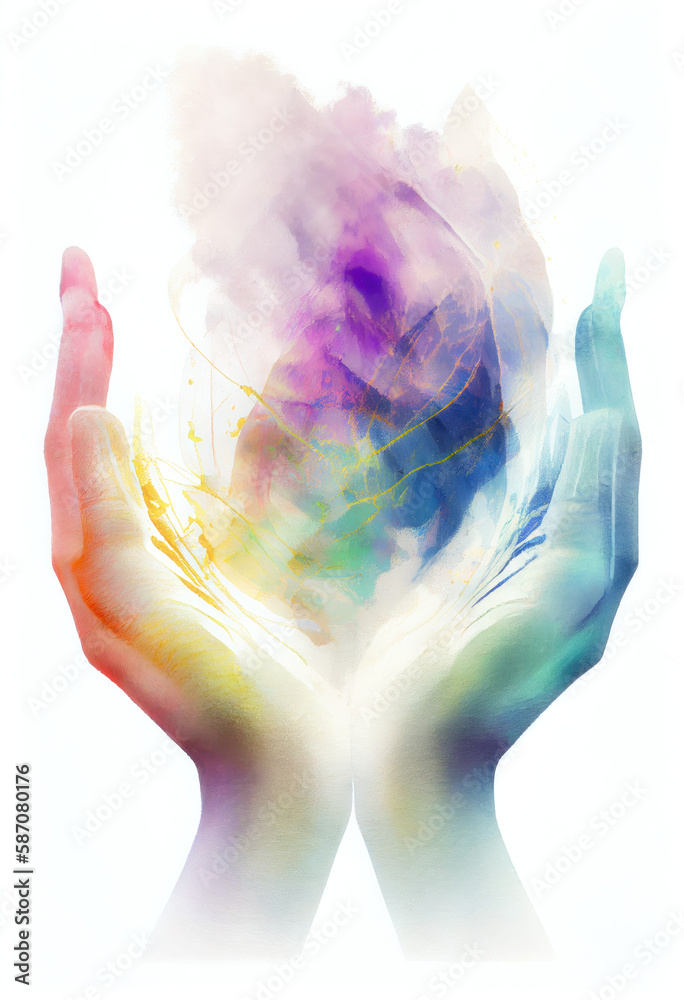 Healing hands Reiki - by generative AI Stock Illustration